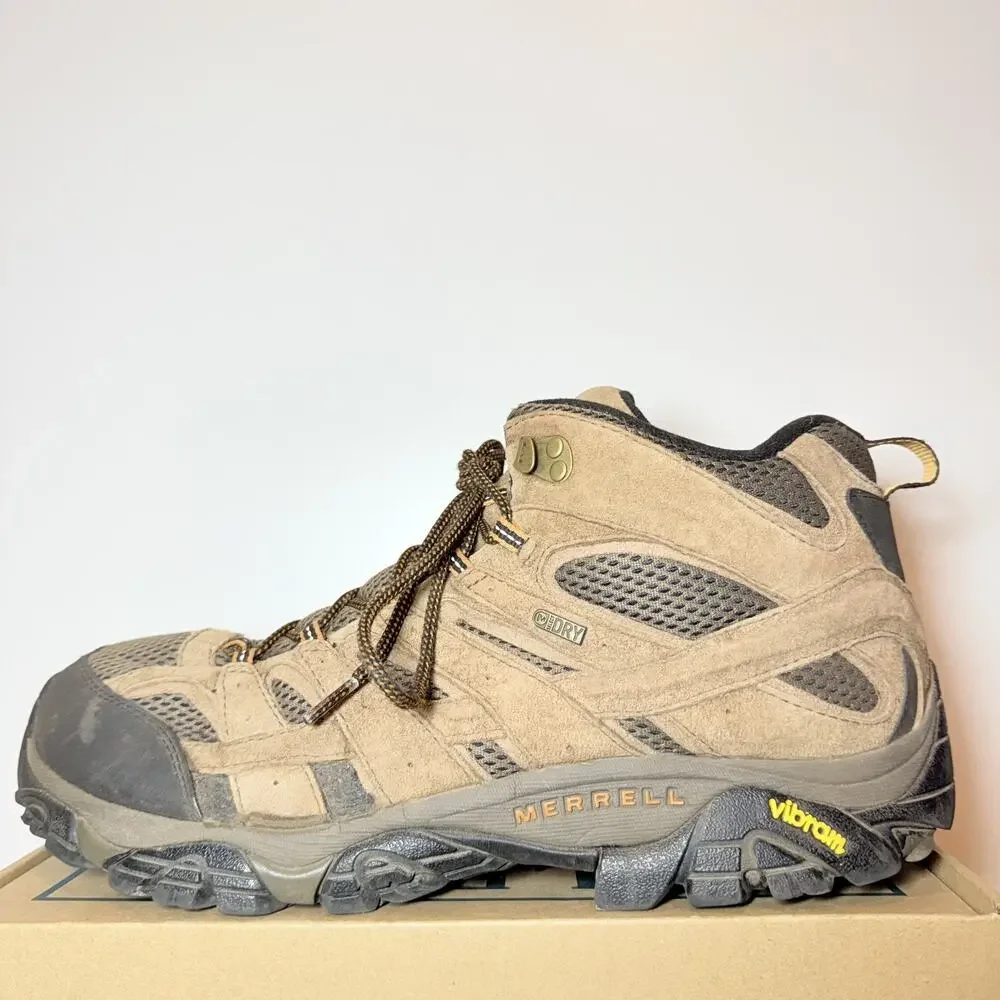 Merrell Moab 2 Mid Waterproof Hiking Boots Mens Size 13 Earth Brown Suede Shoes